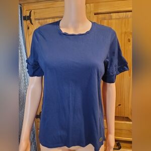 Michael Kors Navy Blue Women's Ruffle SleeveTop